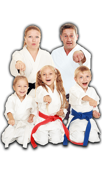 Martial Arts Lessons for Families in Austin TX - Sitting Group Family Banner